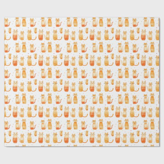 Oranje Stippen en katten verjaardag Cadeaupapier (Vlak)