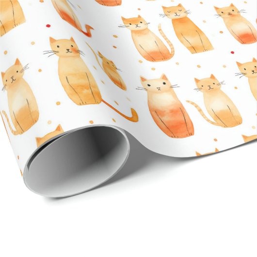 Oranje Stippen en katten verjaardag Cadeaupapier (Rol Hoek)