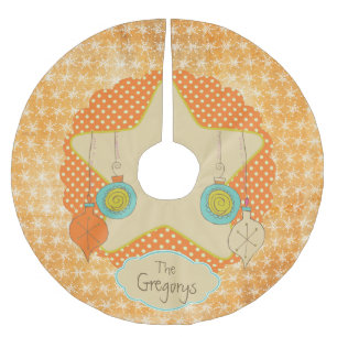 Oranje Stippen en sneeuwvlokken Aangepaste boomrok Kerstboom Rok