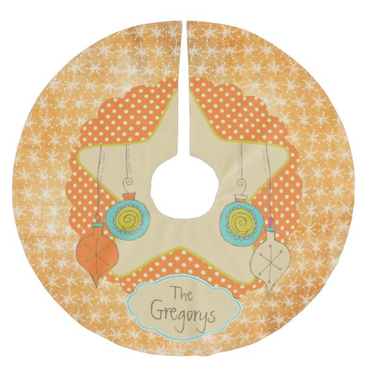 Oranje Stippen en sneeuwvlokken Aangepaste boomrok Kerstboom Rok (Voorkant)