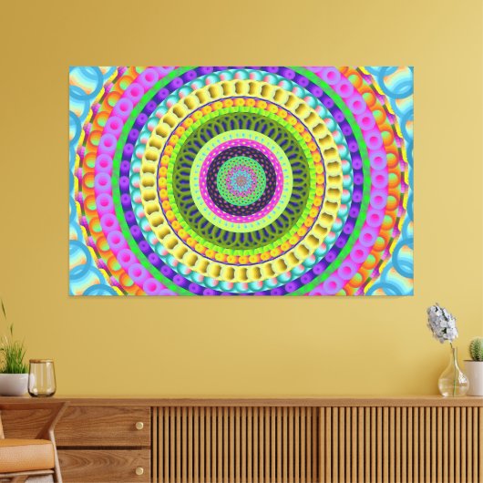 Oranje Stippen Mandala Circle Stretched Canvas Afd (Insitu (Woonkamer))