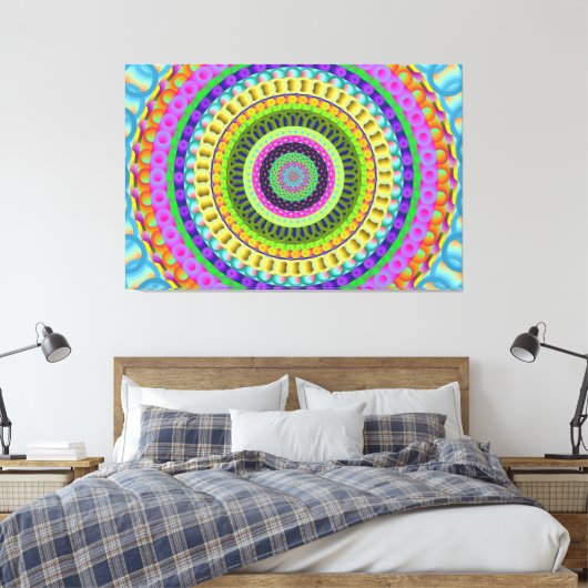 Oranje Stippen Mandala Circle Stretched Canvas Afd (Insitu (Slaapkamer))
