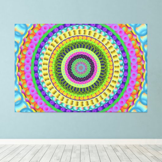 Oranje Stippen Mandala Circle Stretched Canvas Afd (Insitu (Houten vloer))