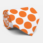 Oranje Stippen op Witte Maatwerk Das (Opgerold)