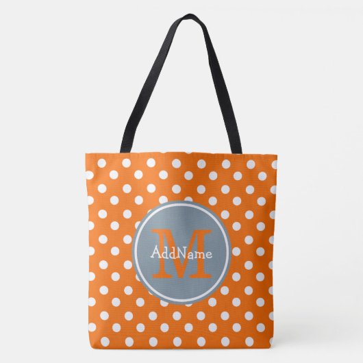 Oranje Stippen Silver Monogram & Persoonlijke naam Tote Bag (Voorkant)