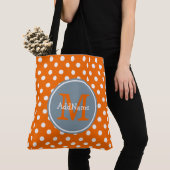 Oranje Stippen Silver Monogram & Persoonlijke naam Tote Bag (Dichtbij)