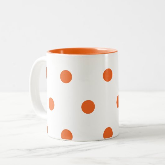 Oranje Stippen Tweekleurige Koffiemok (Voorkant links)