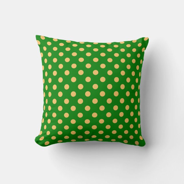Oranje Stippenpatroon op Groene Achtergrond Kussen (Voorkant)