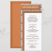 Oranje Stitched Damask Wedding Reception Menu (Voorkant / Achterkant)