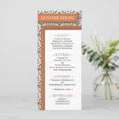 Oranje Stitched Damask Wedding Reception Menu (Staand voorkant)