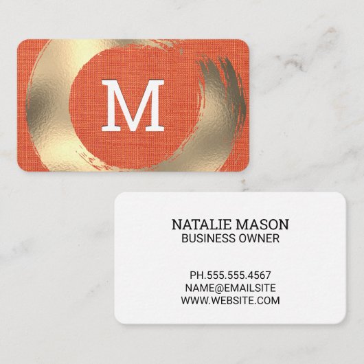 Oranje Stof Textuur | Goud Geborsteld Visitekaartje (Voorkant / Achterkant)