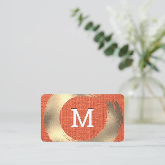 Oranje Stof Textuur | Goud Geborsteld Visitekaartje (Staand voorkant)