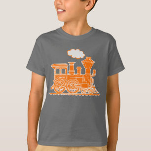Oranje stoomlocomotief aangepaste naam kinder t-sh t-shirt