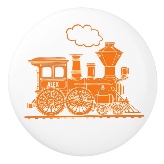 Oranje stoomtrein aangepaste kunst deurknop keramische knop (Voorkant)