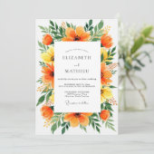 Oranje Stralende Botanische Bruiloft Kaart (Staand voorkant)