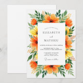 Oranje Stralende Botanische Bruiloft Kaart (Voorkant / Achterkant)