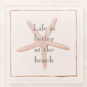 Oranje strand zeester glazen onderzetter (Voorkant)