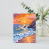 Oranje strand zonsondergang | kustschilderij briefkaart (Staand voorkant)