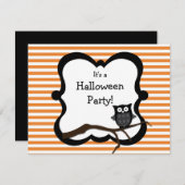 Oranje streep Halloween Party Invitation - Uil Kaart (Voorkant / Achterkant)