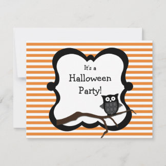 Oranje streep Halloween Party Invitation - Uil Kaart