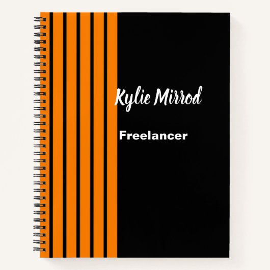 Oranje streep lijnen zwart notitieboek (Voorkant)