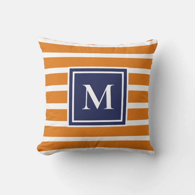 Oranje streep moderne monogram kustnavigatie kussen (Voorkant)