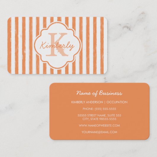 Oranje Streep Monogram Naam Design Visitekaartje (Voorkant / Achterkant)