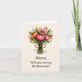 Oranje Streep Whimsical Bloem Bruidsmeisje Voorste Kaart