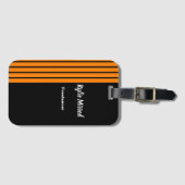 Oranje streep zwart bagagelabel (Voorkant (horizontaal))