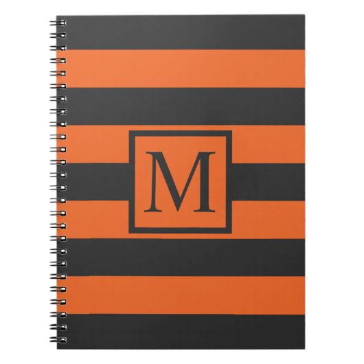 Oranje strepen Halloween Monogram | Gastenboek Notitieboek (Voorkant)