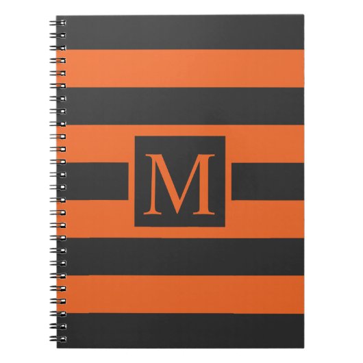 Oranje strepen Halloween Monogram | Gastenboek Notitieboek (Voorkant)