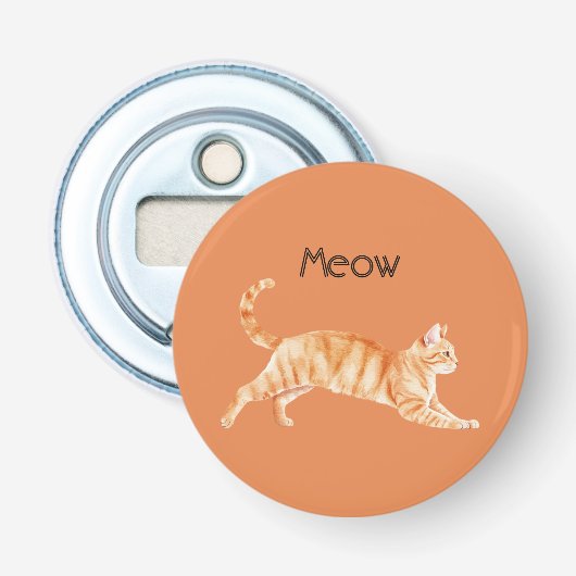 Oranje Strepen Kat Button Flesopener (Voorkant)