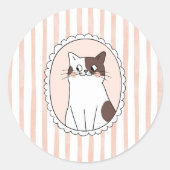 Oranje Strepen Kat Ronde Sticker (Voorkant)