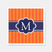 Oranje Strepen Navy Blue Custom Monogram Initiaal Servetten (Voorkant)