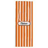 Oranje strepen patroon gepersonaliseerd wijn cadeautas (Voorkant)