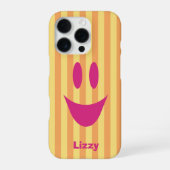Oranje Strepen Roze Speelse Smiley iPhone Hoesje (Achterkant)