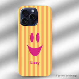 Oranje Strepen Roze Speelse Smiley iPhone 16 Pro Hoesje