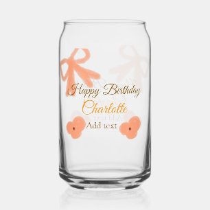 Oranje strik bloem pastel waterverf verjaardagsnaa blikvorm glas