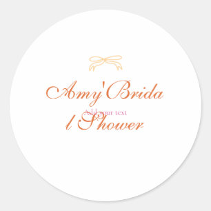 Oranje strik bruidsdouche vet retro handgetekende  ronde sticker