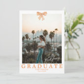 Oranje strik Coquette foto diploma aankondiging (Staand voorkant)