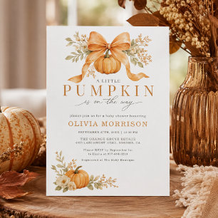 Oranje Strik Pompoen Herfst Baby Shower Kaart