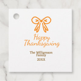 Oranje strik retro Happy Thanksgiving add familie  Bedankjes Labels