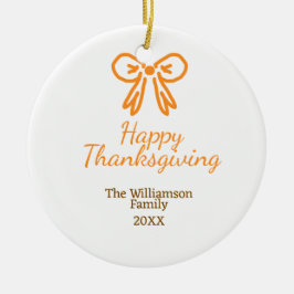 Oranje strik retro Happy Thanksgiving add familie  Keramisch Ornament