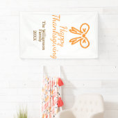 Oranje strik retro Happy Thanksgiving add familie  Spandoek (Insitu)