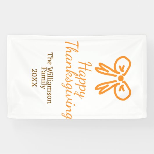 Oranje strik retro Happy Thanksgiving add familie  Spandoek (Horizontaal)