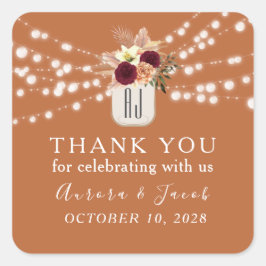 Oranje String Lights Bruiloft Dank u Vierkante Sticker