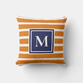 Oranje Stripe Modern Monogram kuststrook Kussen