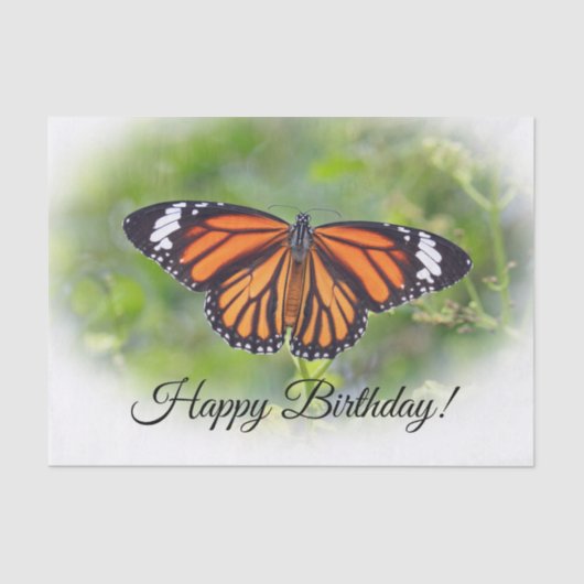  Oranje Striped Butterfly Foto Birthday Tissuepapier (Voorkant)