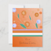 Oranje Stripes en Flowers Birthday Uitnodiging (Voorkant)