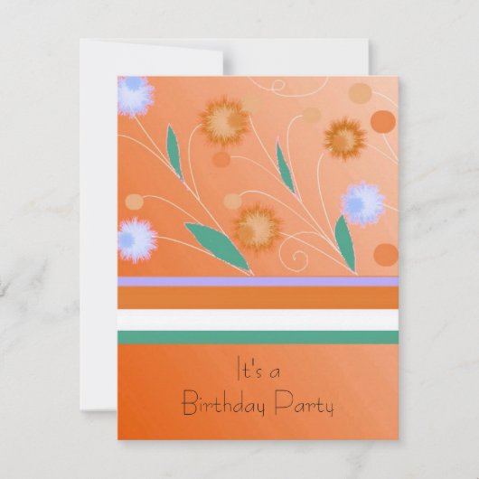 Oranje Stripes en Flowers Birthday Uitnodiging (Voorkant)